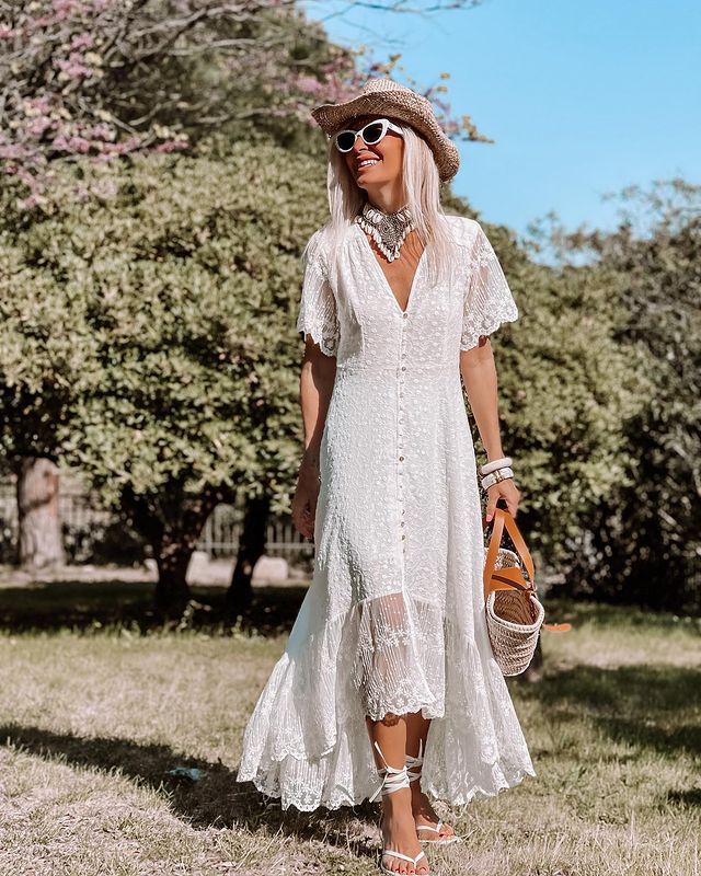 Women's V-neck slim dress casual mid-length Swing loose long dress 6