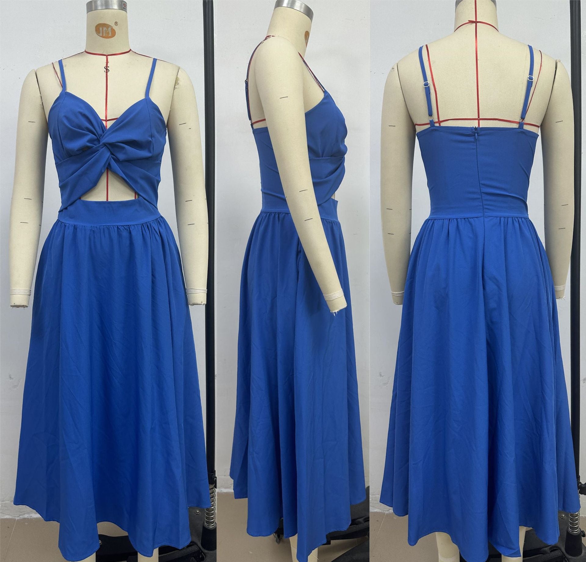 Women Summer V Neck Hollow Slit Suspender Dress 15