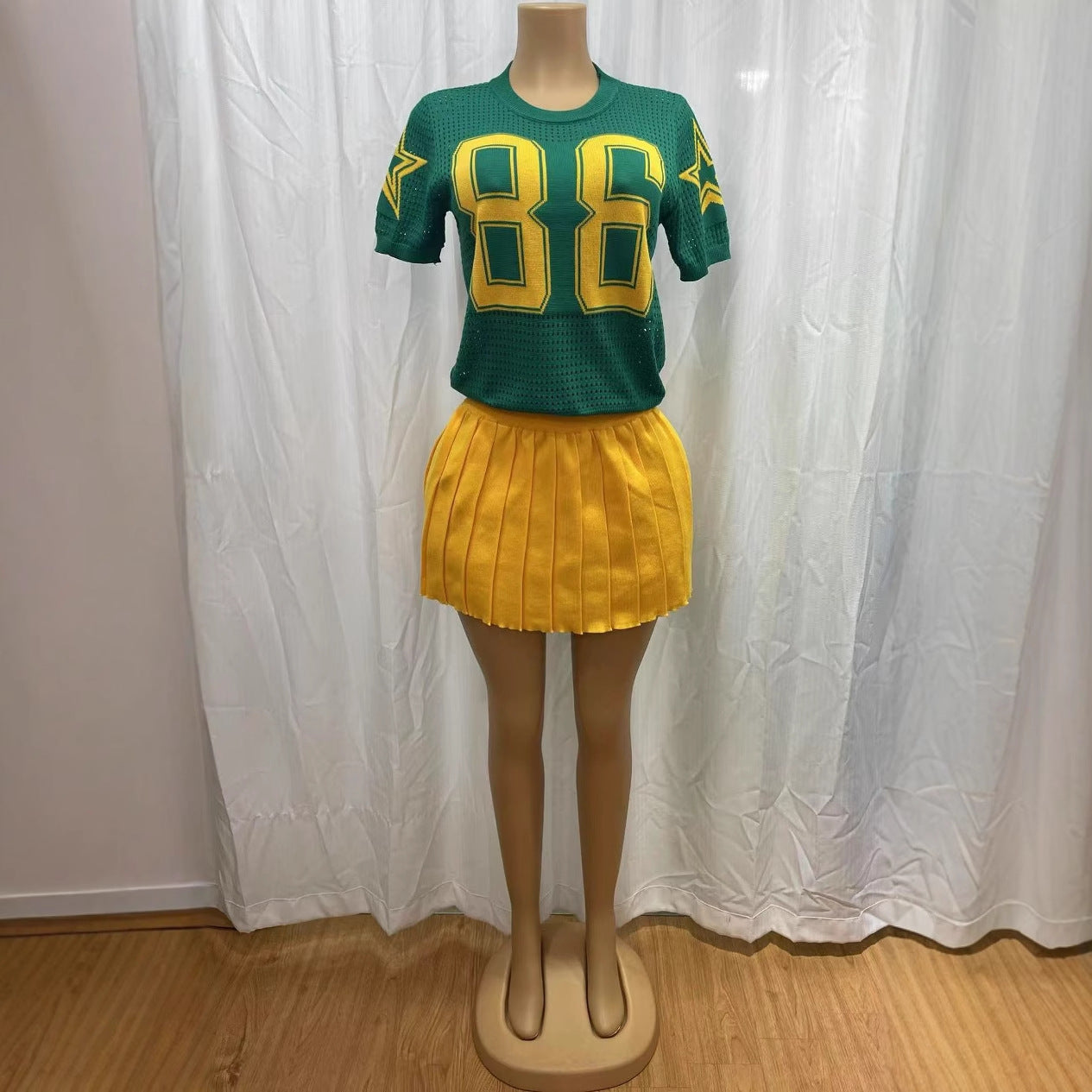 Women’s Casual Summer Knit Short-Sleeve T-shirt Pleated Skirt Two-Piece Set