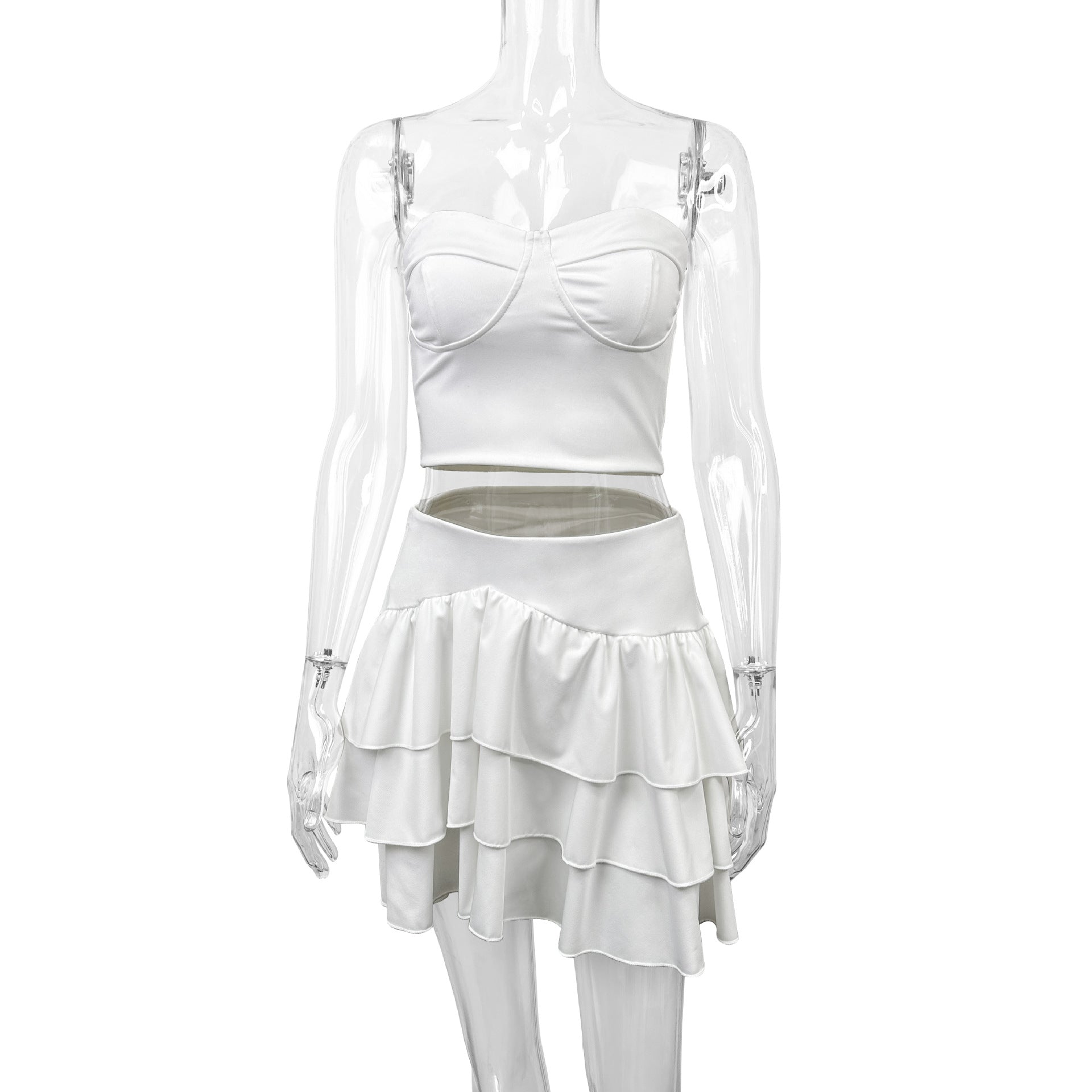 Sexy Strapless top Ruffled Cascading Short Skirt Two-Piece set 8