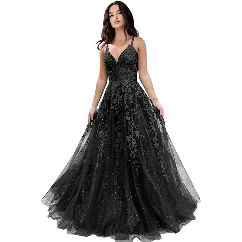 Women Sexy V-Neck Backless Lace Evening Dress（Processing time need 3-6 days） 3