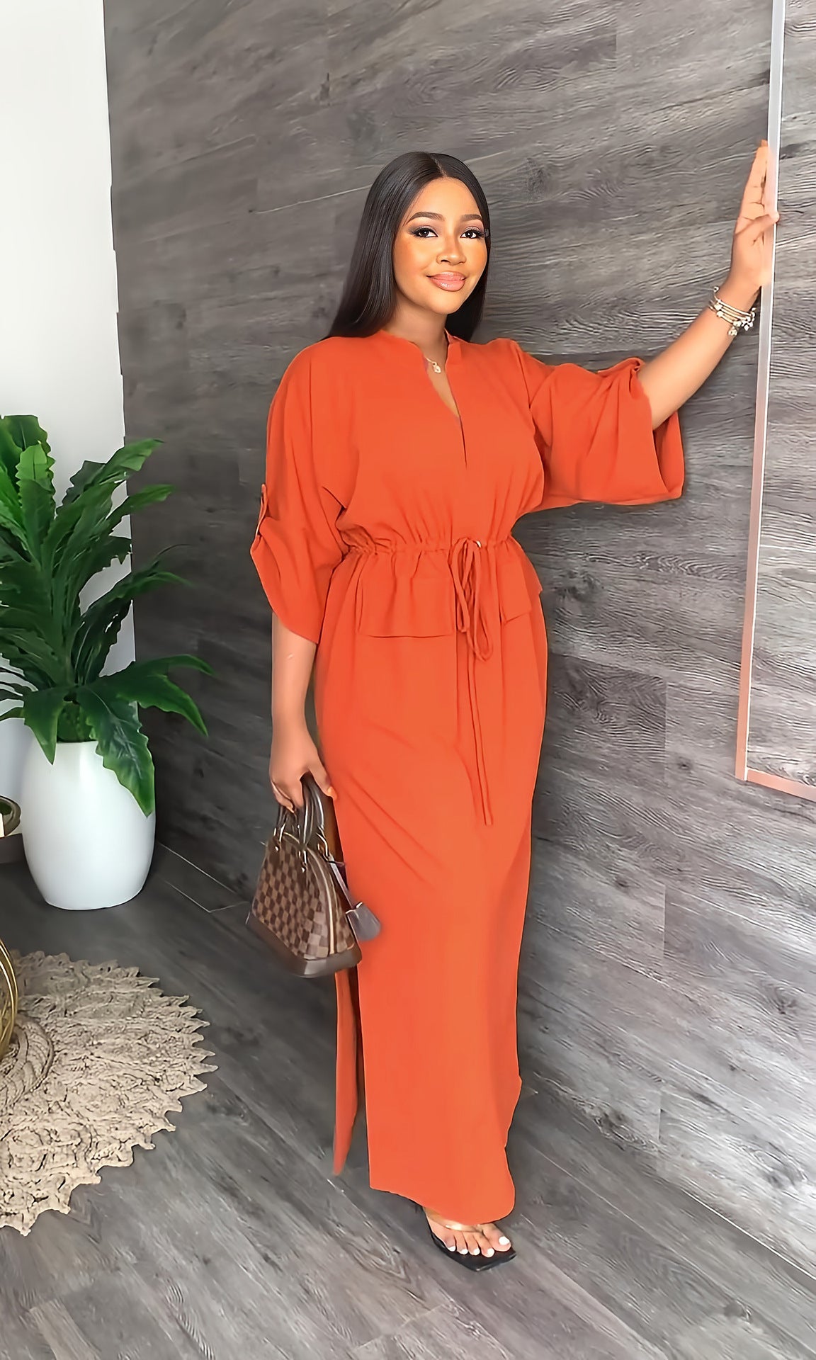 Loose Slim Waist Casual Side Slit Summer Long Dress 6