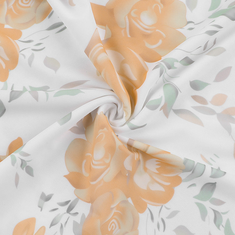 Spring Summer Mesh Printed Strap Slim Dress 19