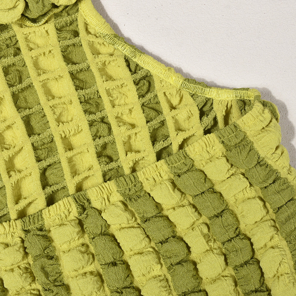 Women's Summer Halter Neck Low Back Crop Top and Skirt Two Piece Set 13