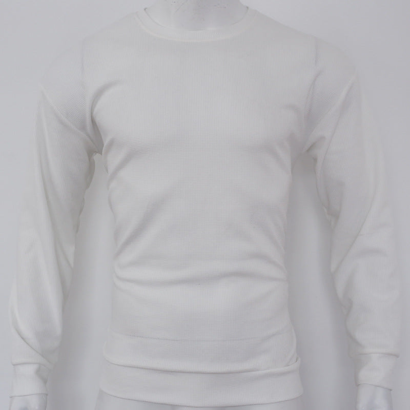 Men's Autumn and Winter Sports Solid waffle Round Neck Top 12