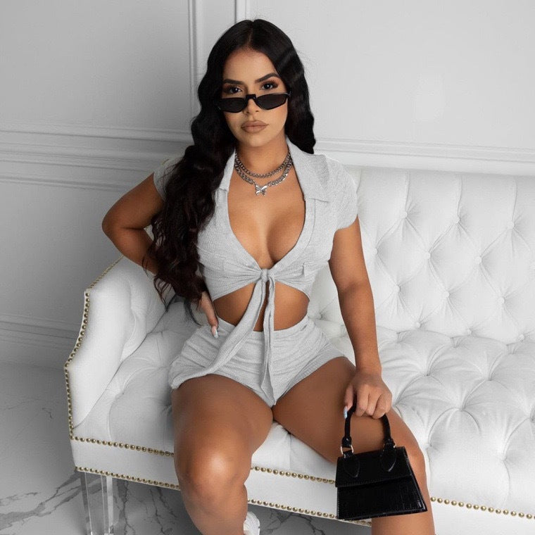 Women's Clothing Sexy Solid Color Lace-Up Suit 3