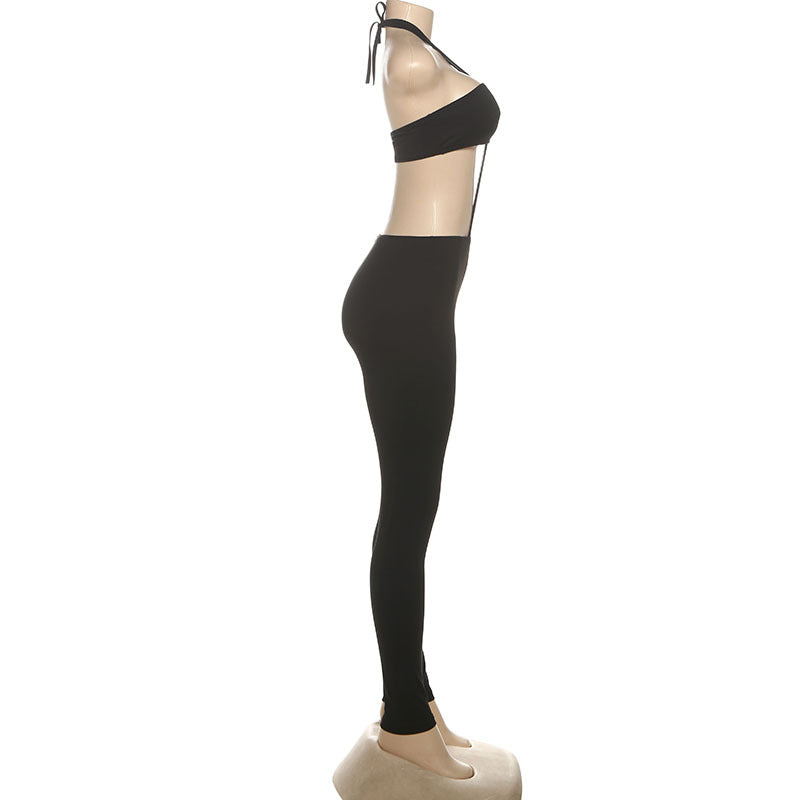 Women Fall Sexy Halter Neck Solid Jumpsuit 5