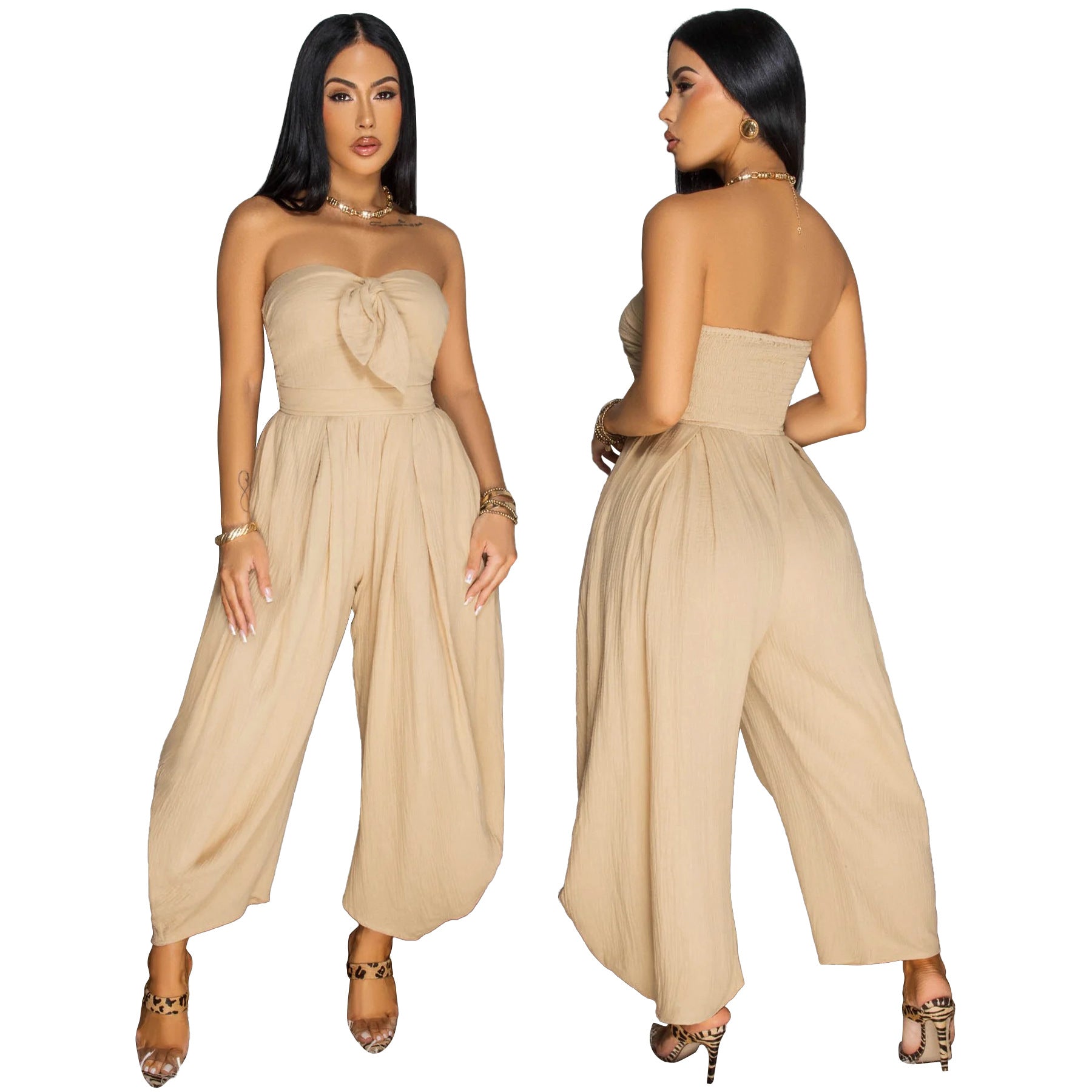 Women's Summer Sexy strapless Solid Color loose Jumpsuit