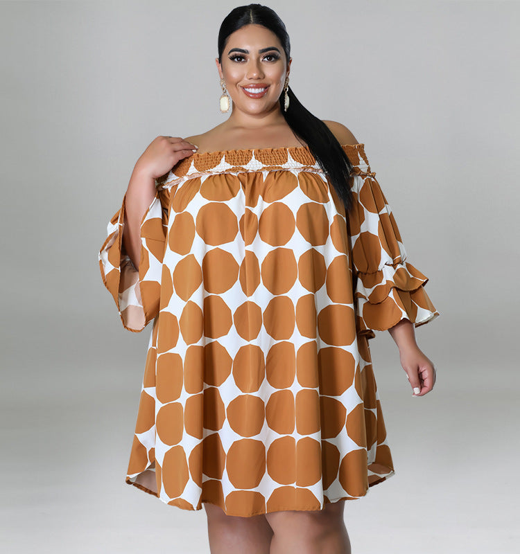 Plus Size Women's Short Sleeve comfortable Off Shoulder Polka Dot Print Loose Casual Dress 5