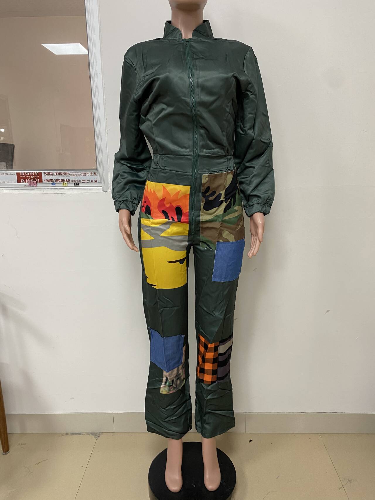 Women's Fashion Print Zipper Long Sleeve Casual Jumpsuit