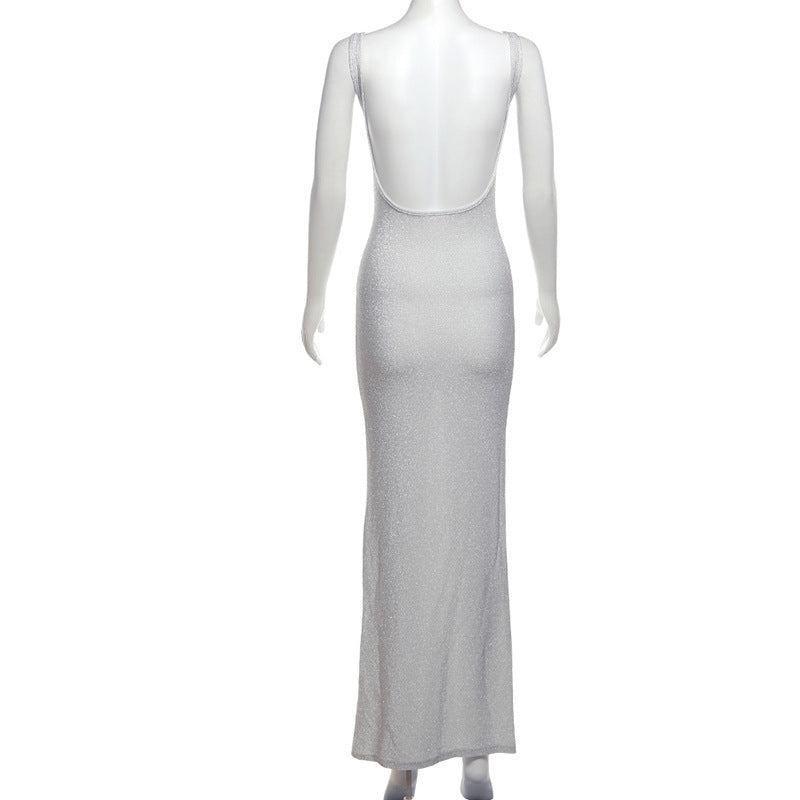 Women Off Shoulder Solid Sequin Suspender Sexy Bodycon Dress 9