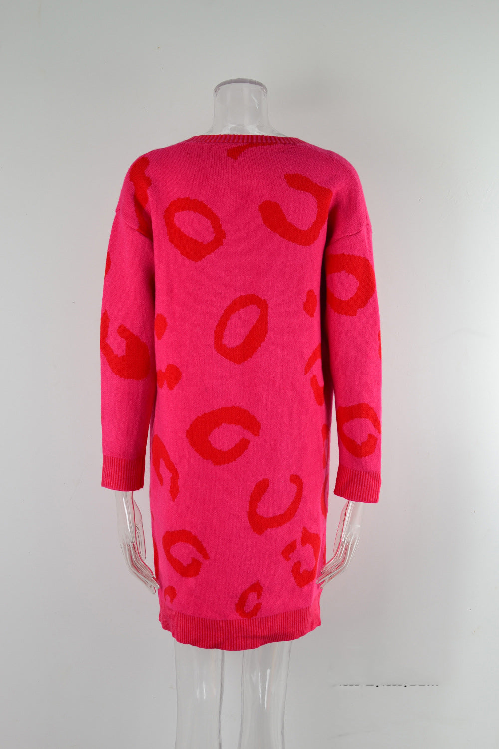 Plus Size Women Fall and Winter Leopard Knitting Cardigan Sweater 14