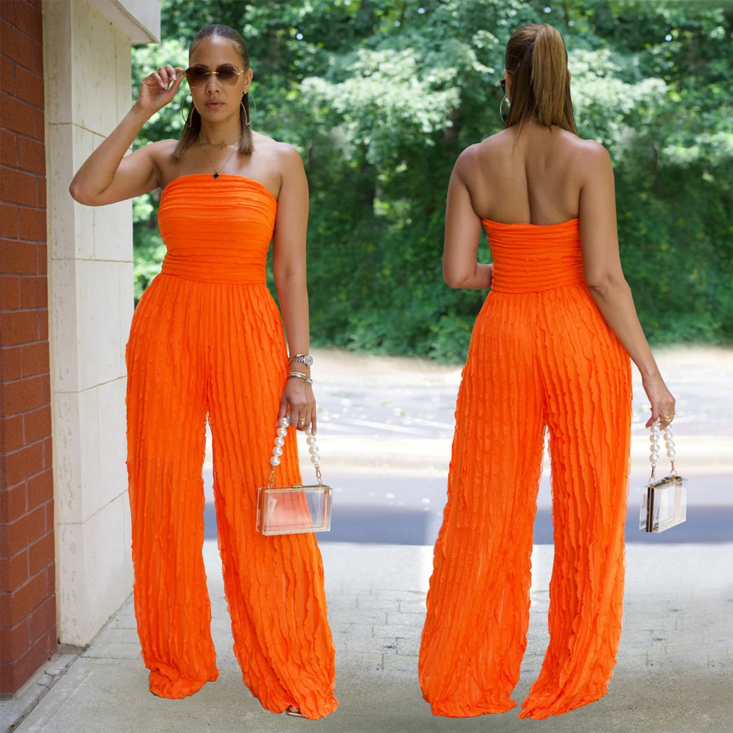 Women solid casual wave pattern jumpsuit 5