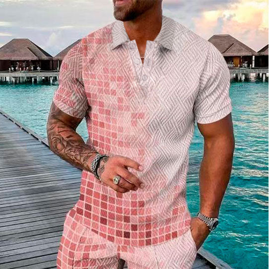 Men's Summer Fashion Casual 3D Printed Polo Shirt Turndown Collar Casual Short Sleeve 17