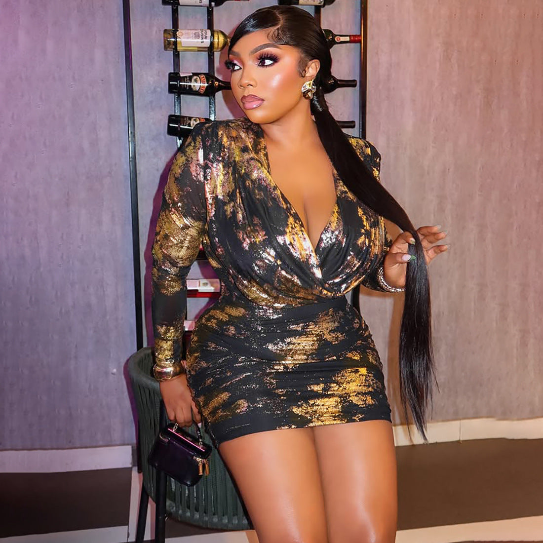 Women autumn flared neck bodycon dress