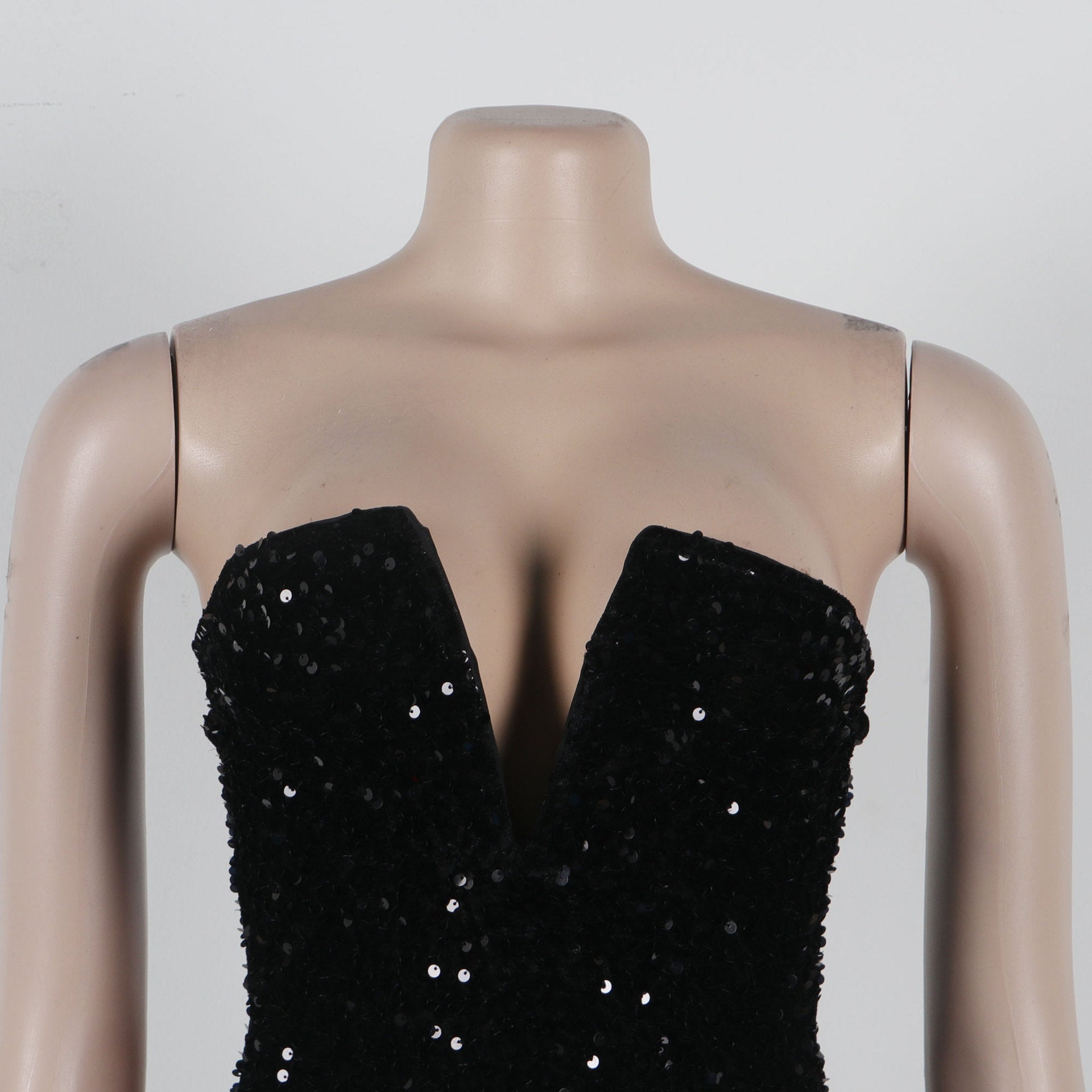 V-neck strapless tassel sequin bodycon dress 4