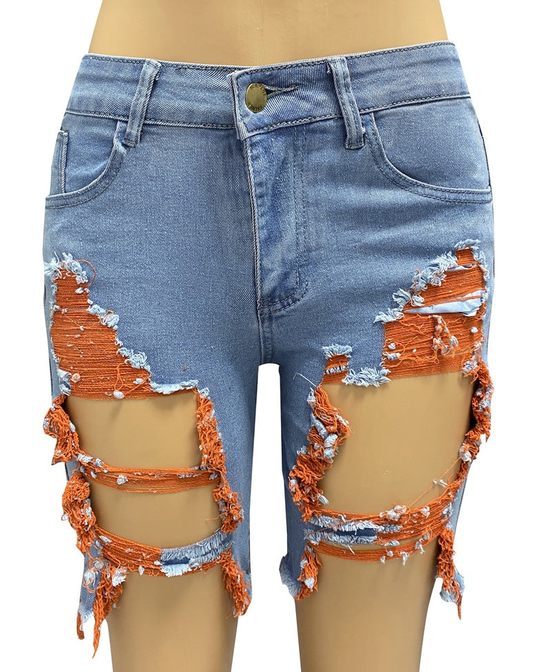 Spring/Summer Women's High Street Ripped Denim Shorts 13