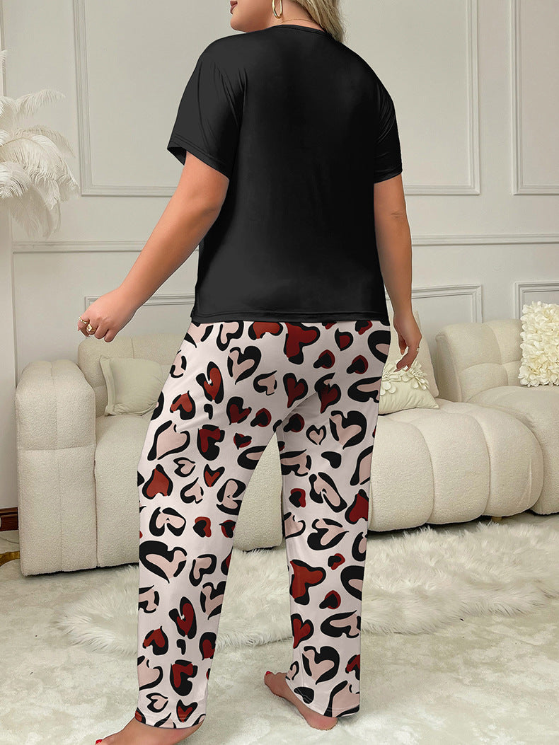 Women's Home Clothes Heart Print Short Sleeve Pants Set Plus Size Pajamas 7