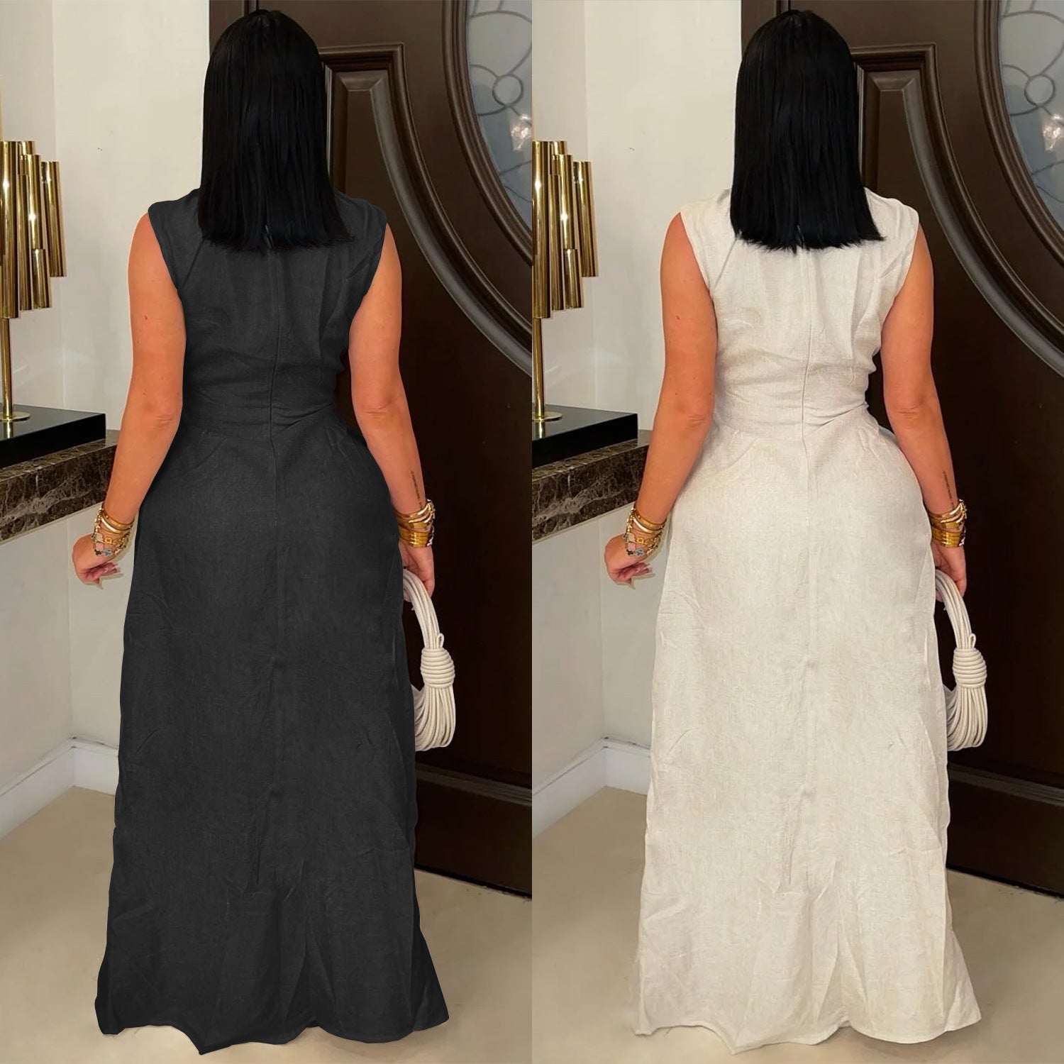 Women sexy solid lace-up sleeveless top and Pant Two Piece Set 4