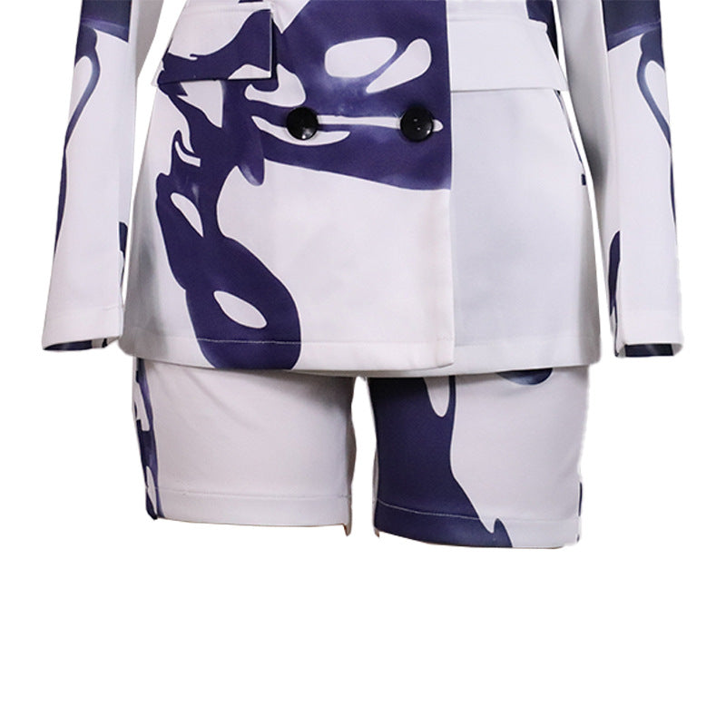 Women Fall/Winter Printed Blazer and Shorts Two-Piece Set 10