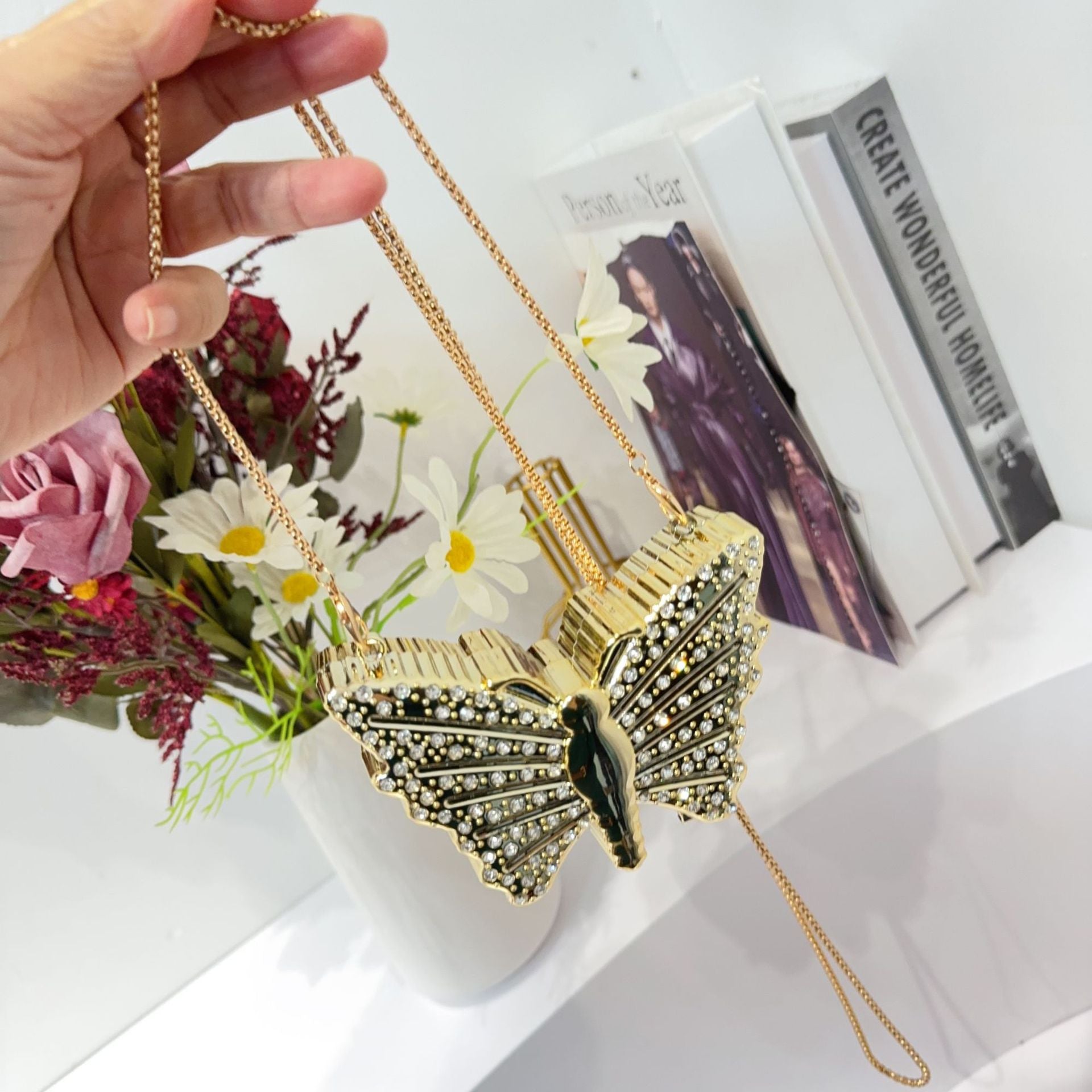 Women Chain Diamond-Encrusted Butterfly Mini Shoulder Bag 35