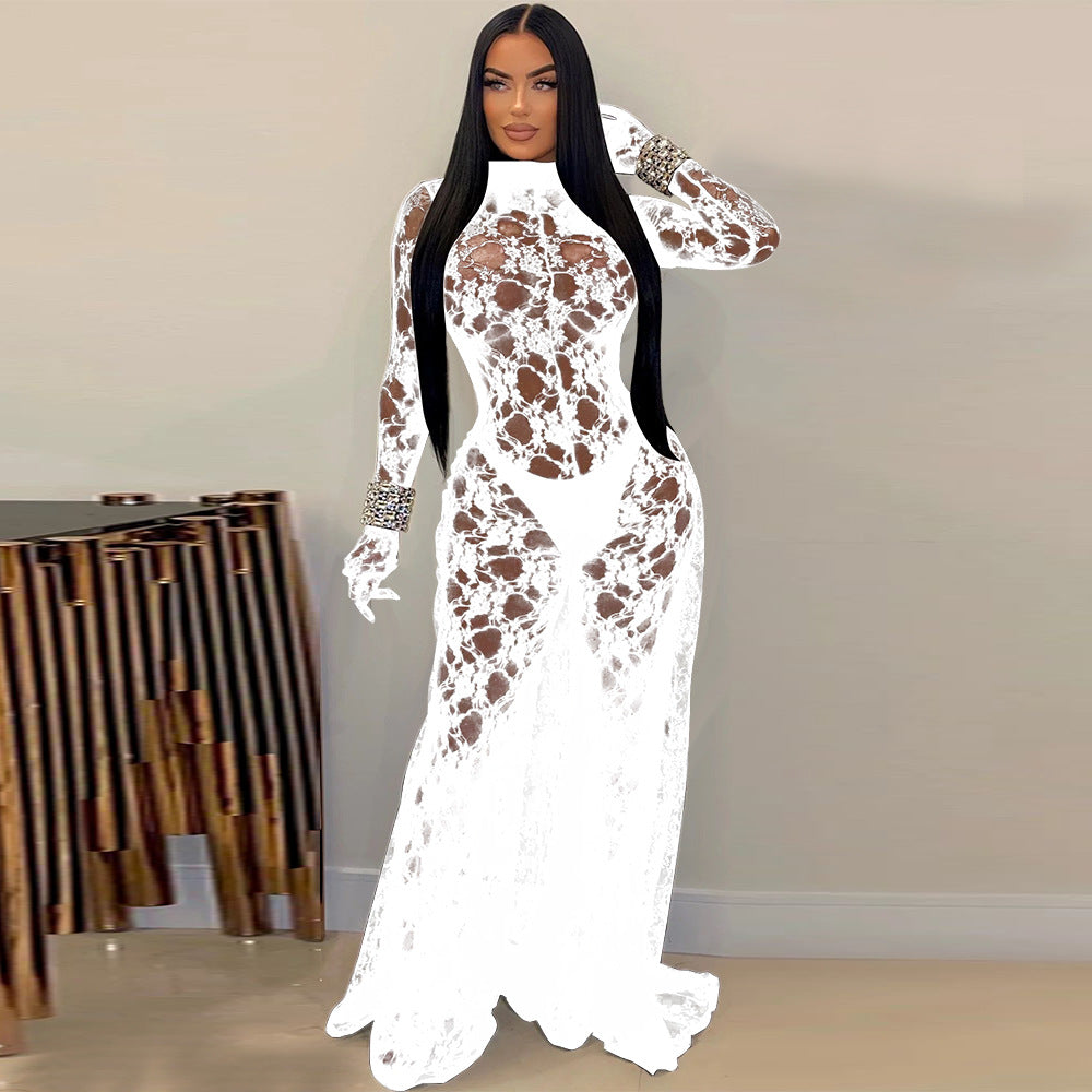 Sexy Women's Sexy See-Through Lace Low Back Lace-Up Jumpsuit 3