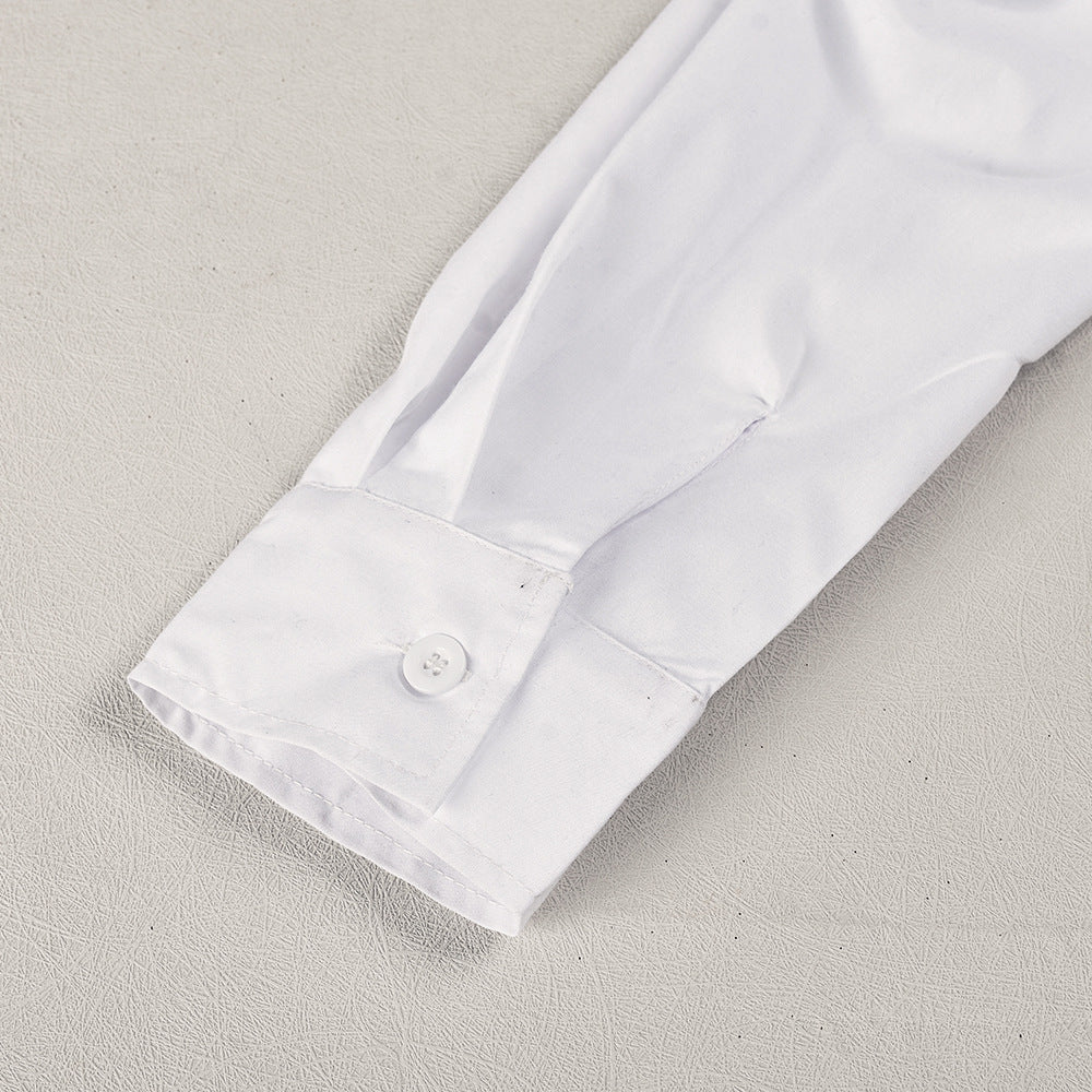 Women Fall Beaded Turndown Collar Long Sleeve Shirt 17