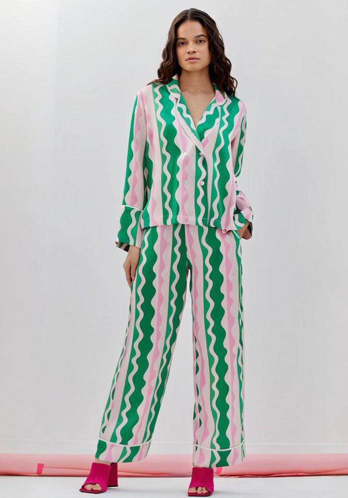 Women Long Sleeve Striped Pajama Set