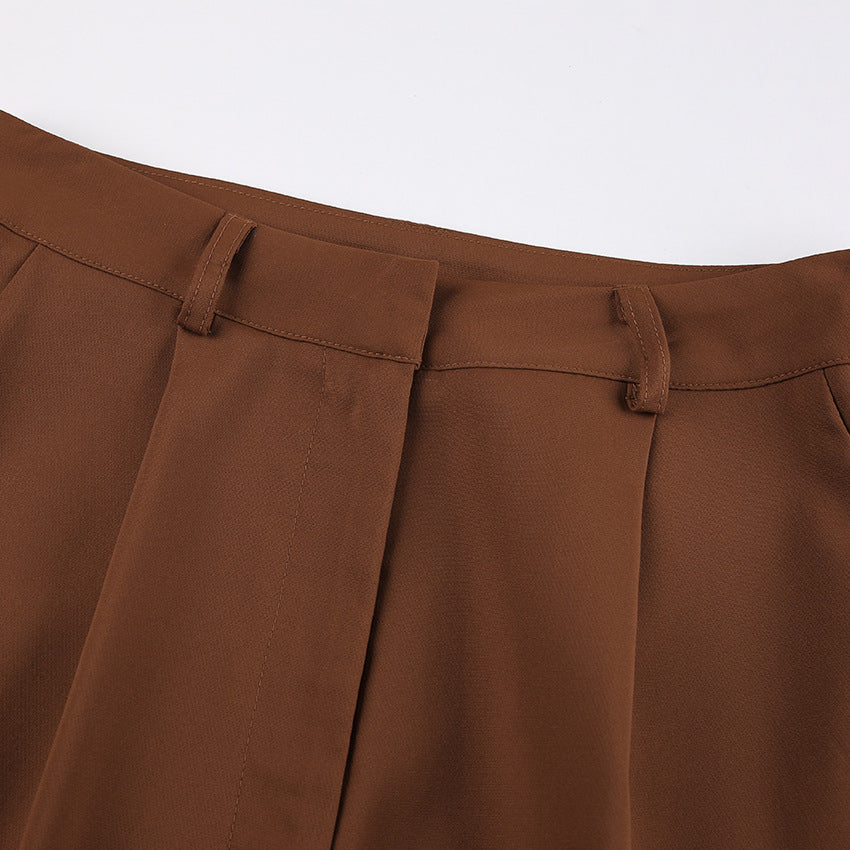 Women Brown Sleeveless Suspender V-Neck Slit Tank Top Long Pants Two-piece Set 10