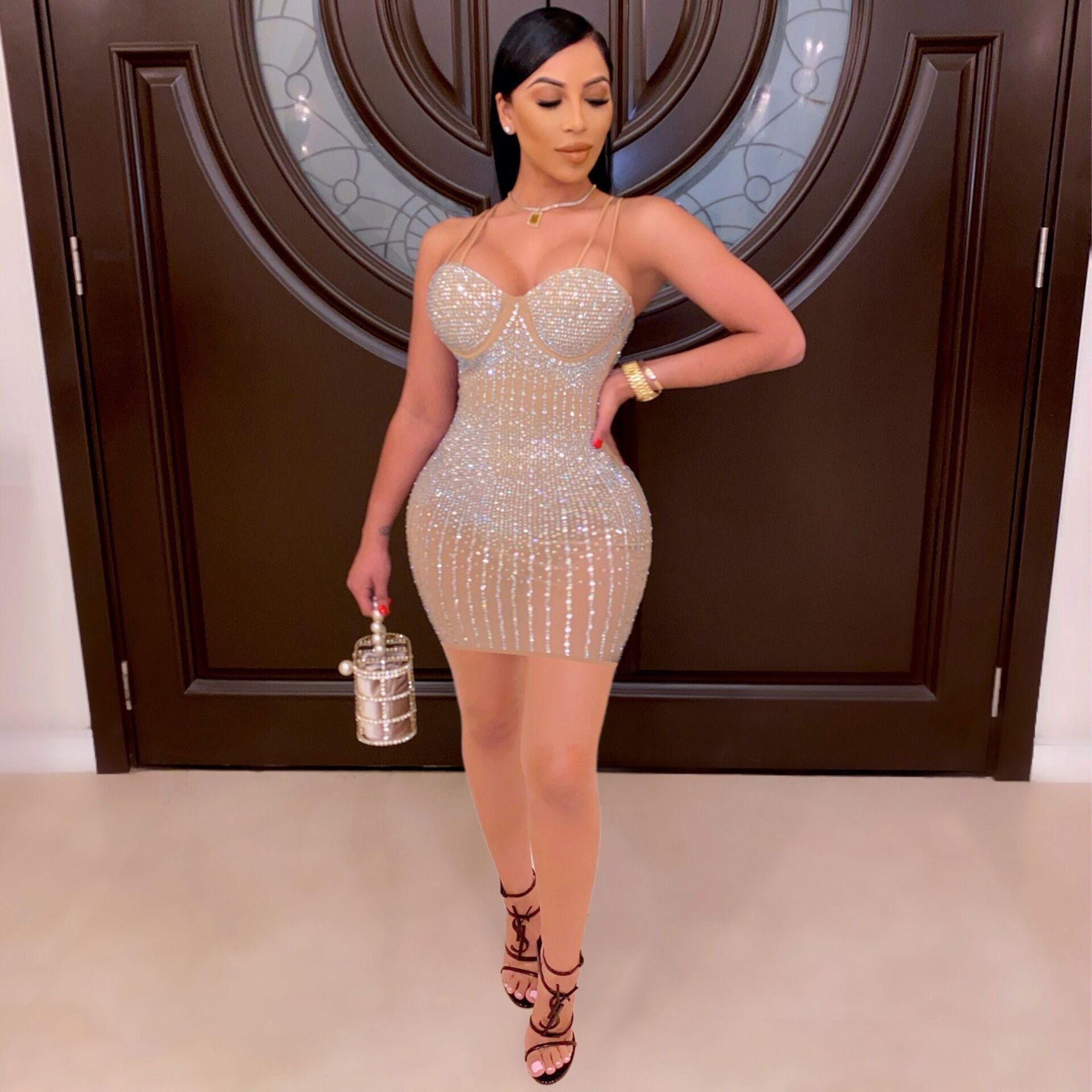 Sexy beaded Slim straps Nightclub Dress 7