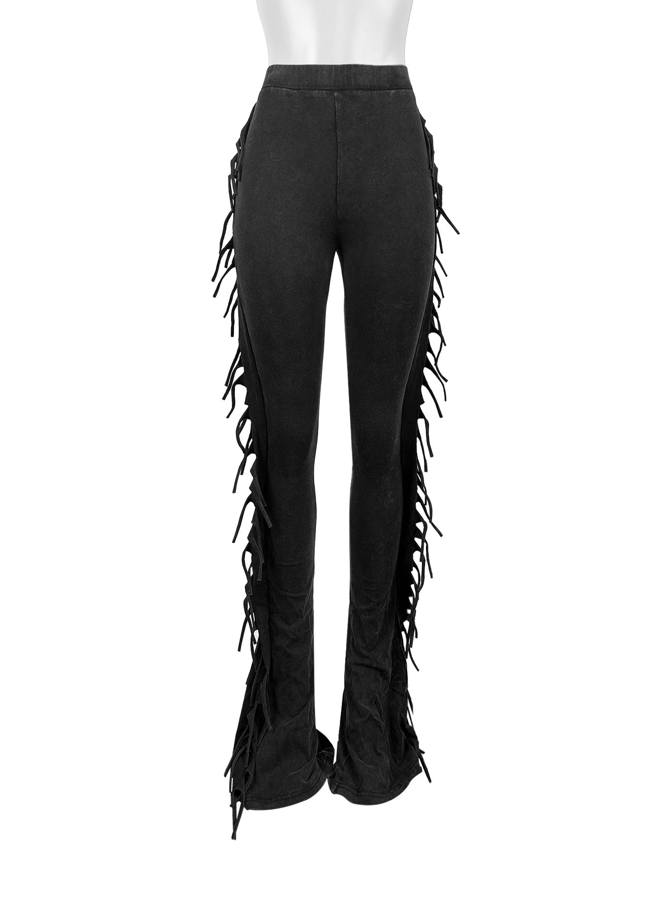 Casual Women Tassel Elastic Tight Fitting Micro Bell Bottom Pants 5