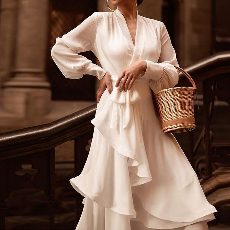 Autumn solid color long sleeve elegant dress 5