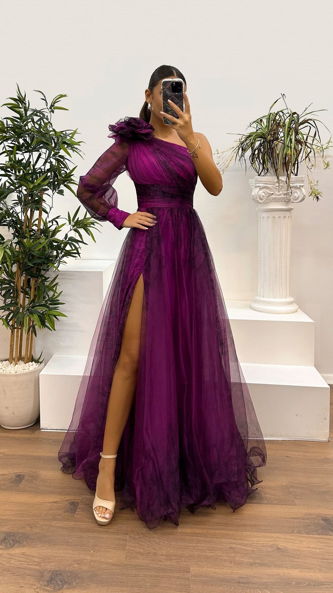 Women Slash Shoulder Mesh Print Dress 8