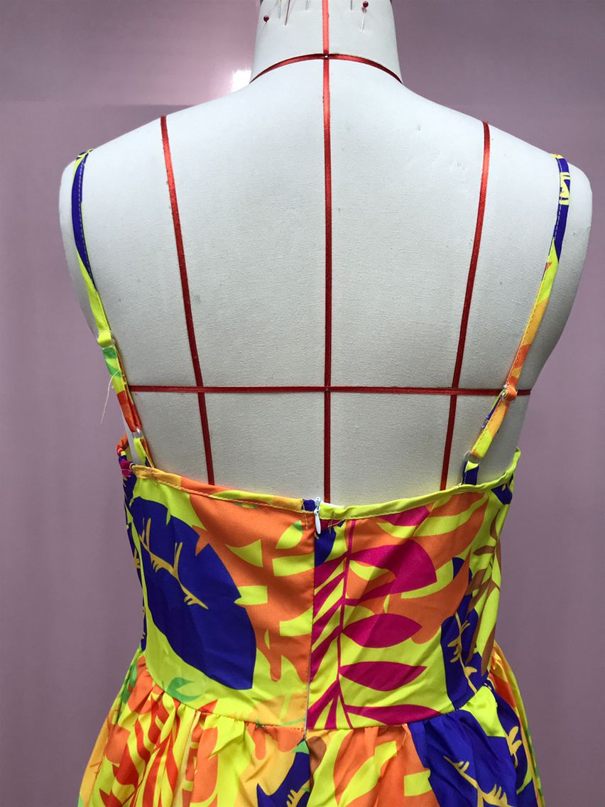 Women leaf bohemian suspender strapless dress 11