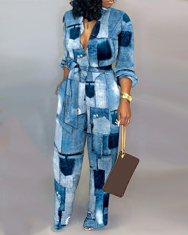 Fall Chic Women'S Print Long Sleeve Casual Jumpsuit 3