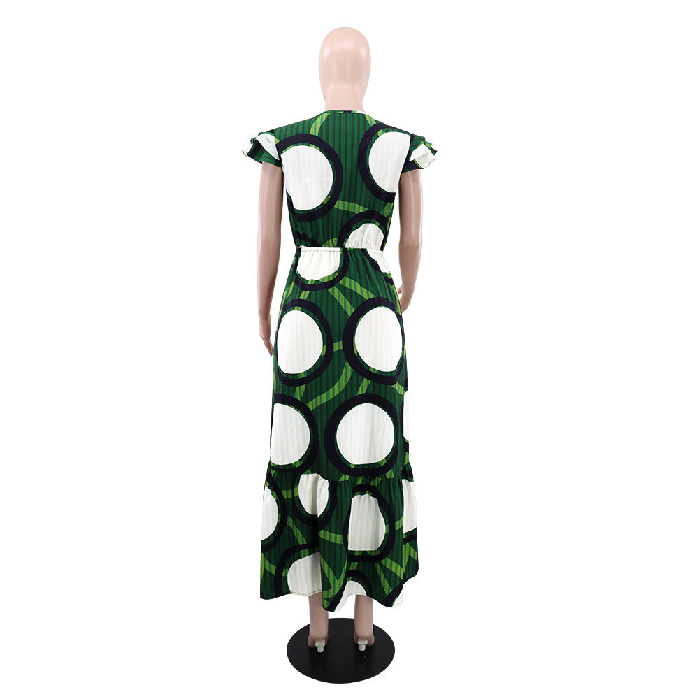 Women Round Neck Printed Short Sleeve Dress