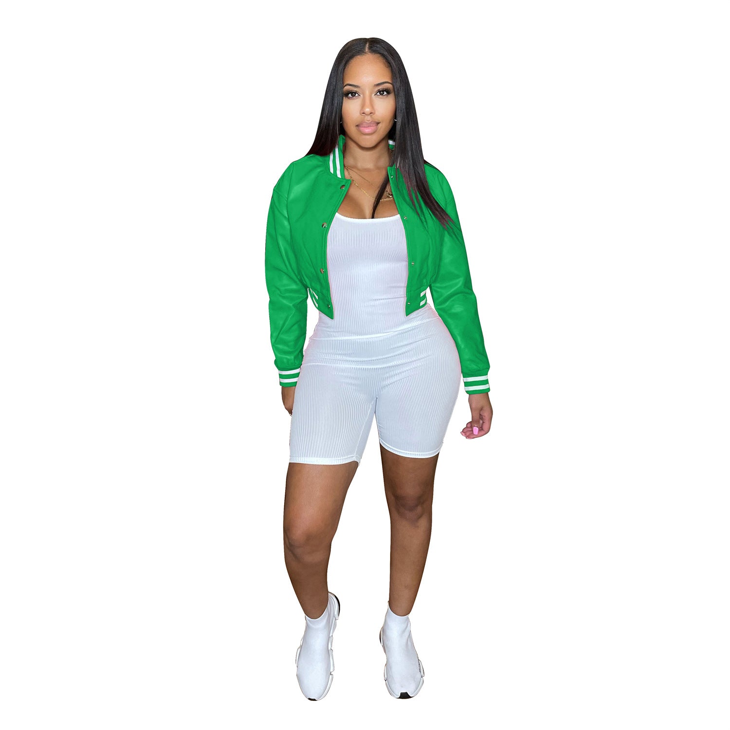 Women's pu Leather Jacket Baseball Jacket Long Sleeve Autumn Winter 12