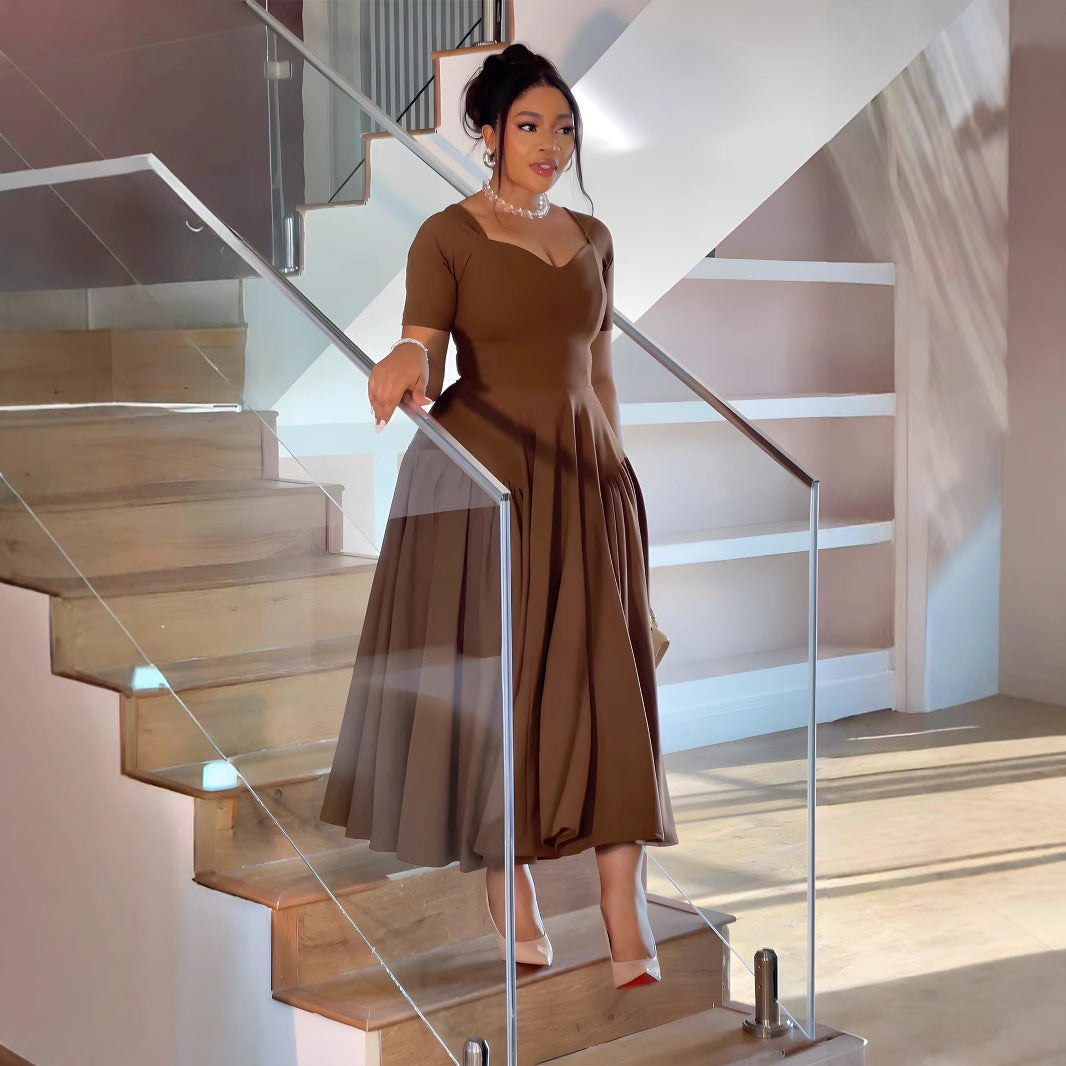 Women Patchwork Pleated Dress 3