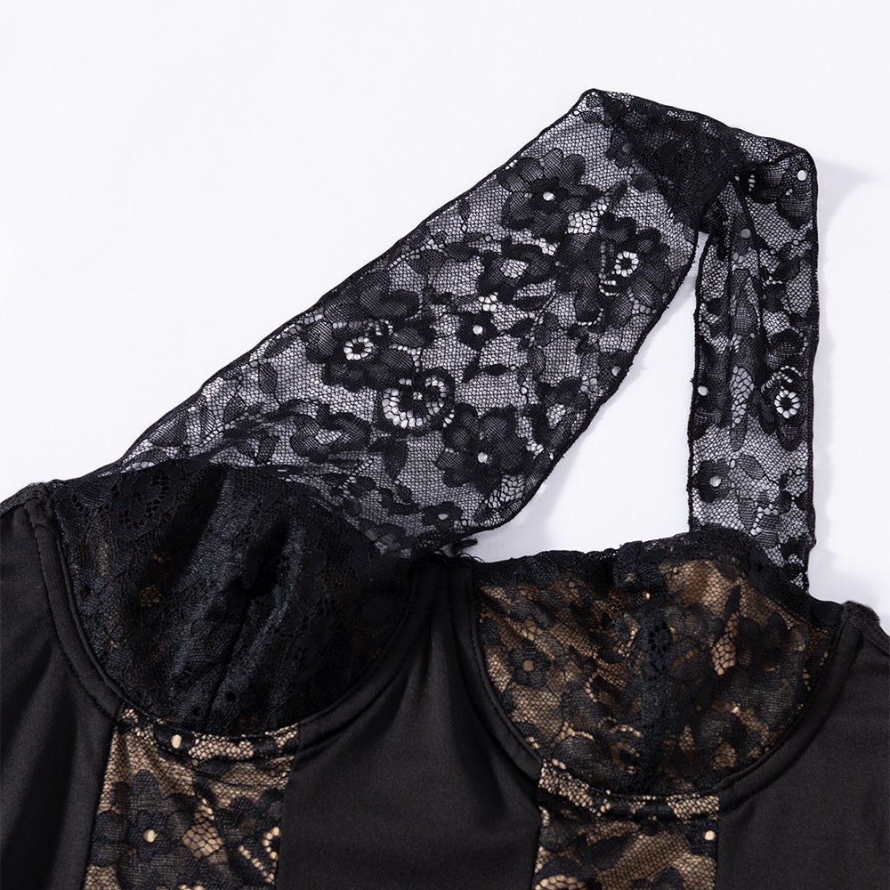 Women's Summer Sexy Slash Shoulder Fashion Lace Slim Sleeveless Bodycon Dress 5