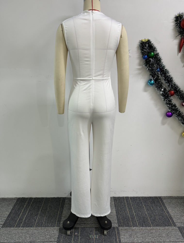 Sexy solid color sleeveless pleated wide-leg Jumpsuit 7