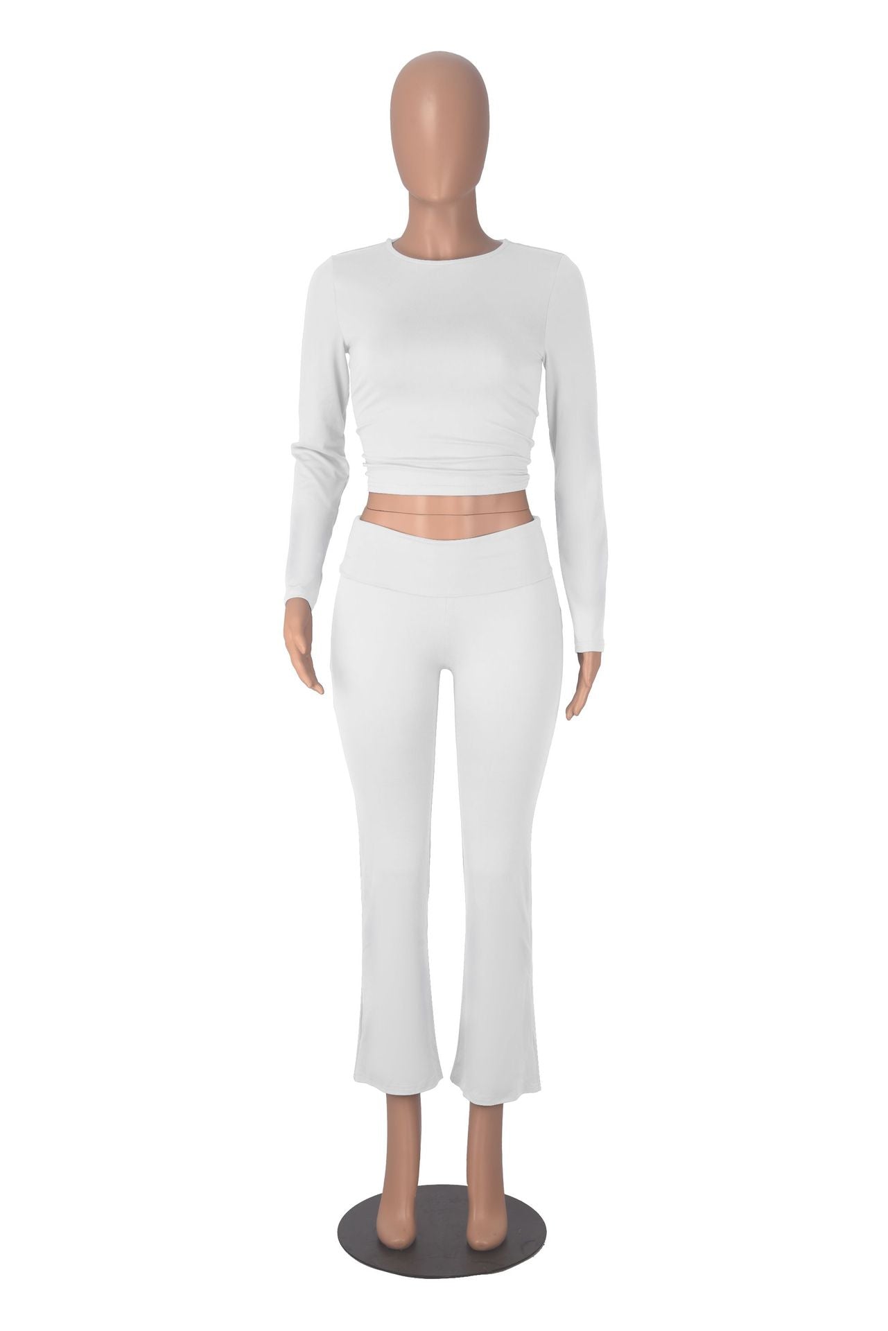 Women long sleeve round neck top and bell bottom pant two-piece set 17