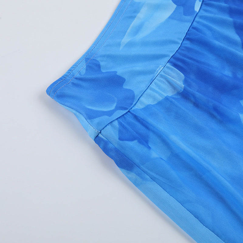 Sexy Holidays Printed Halter Neck Straps Top  & Mesh Skirt Set 16