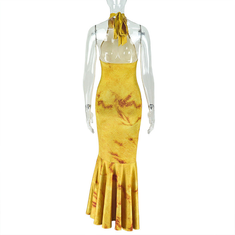 Women Elegant Sexy Backless High Neck Bodycon Fishtail Dress 5