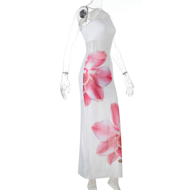 Women Mesh Slash Shoulder Bodycon Maxi Dress 8