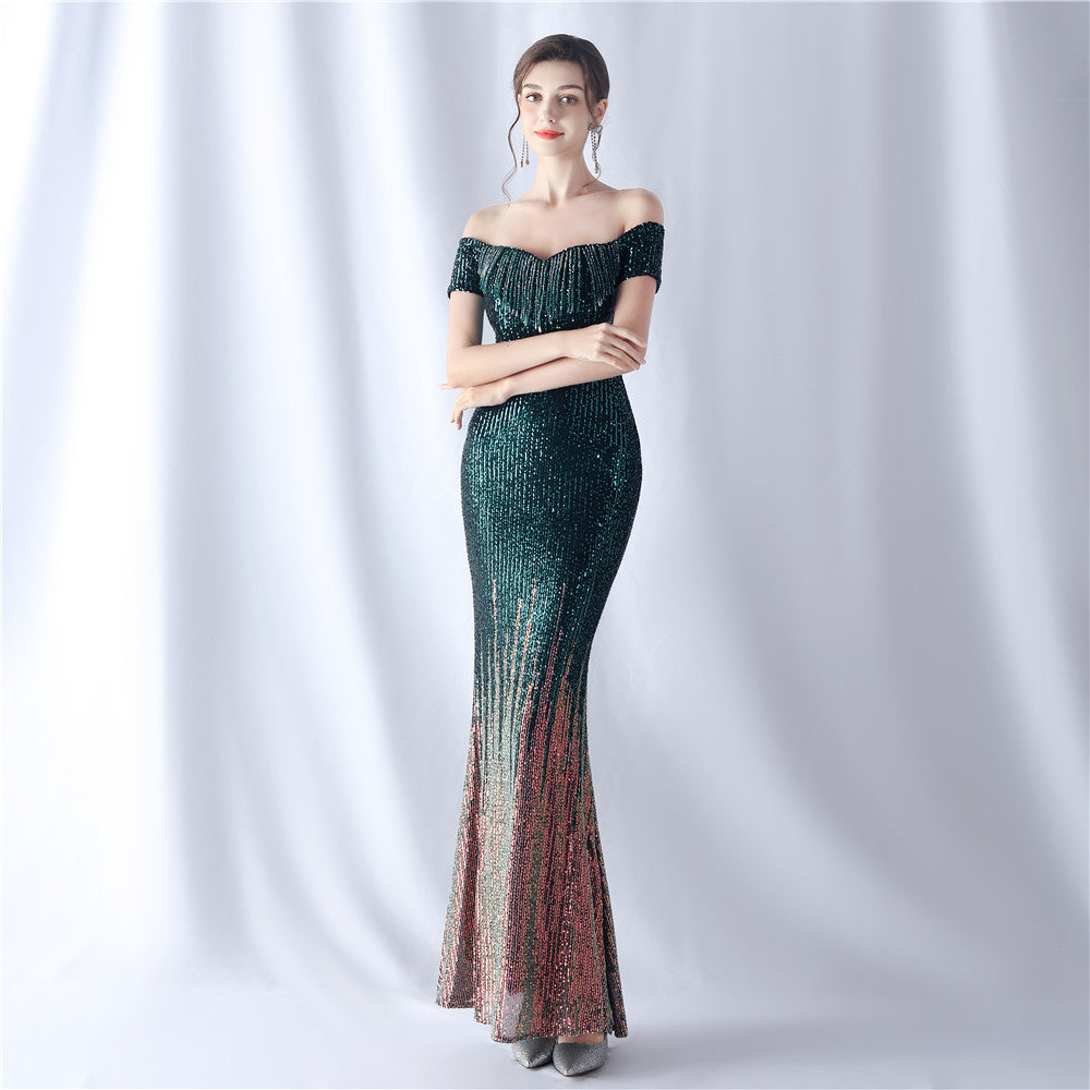 Women gradient beaded high-end evening dress 8
