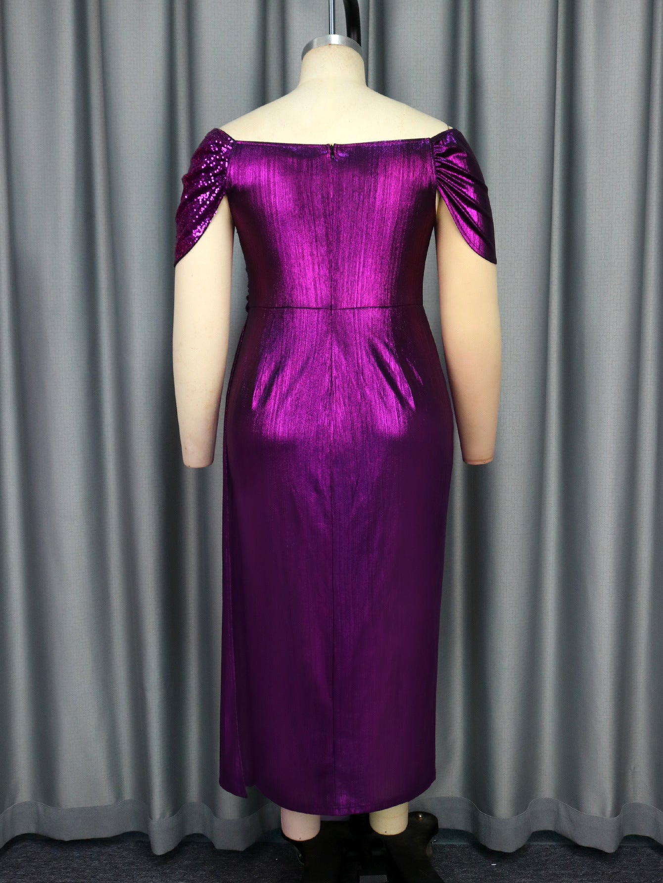 Women Off Shoulder V Neck Formal Party Pleated Small Sleeve Dresses 7