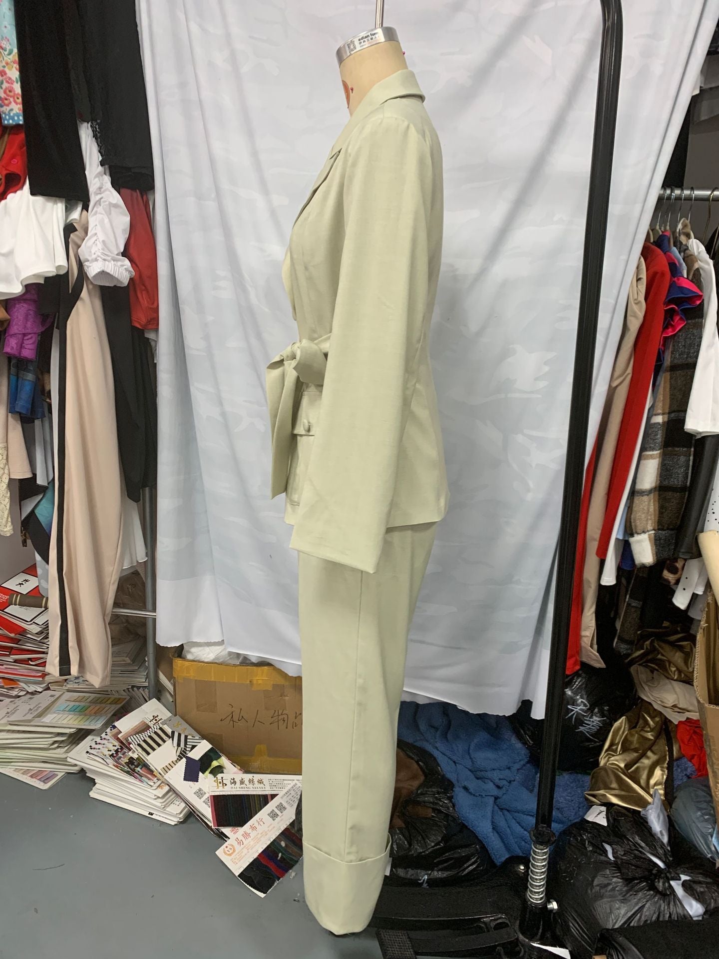 Women casual belt suit and Pants Two Piece Set 4