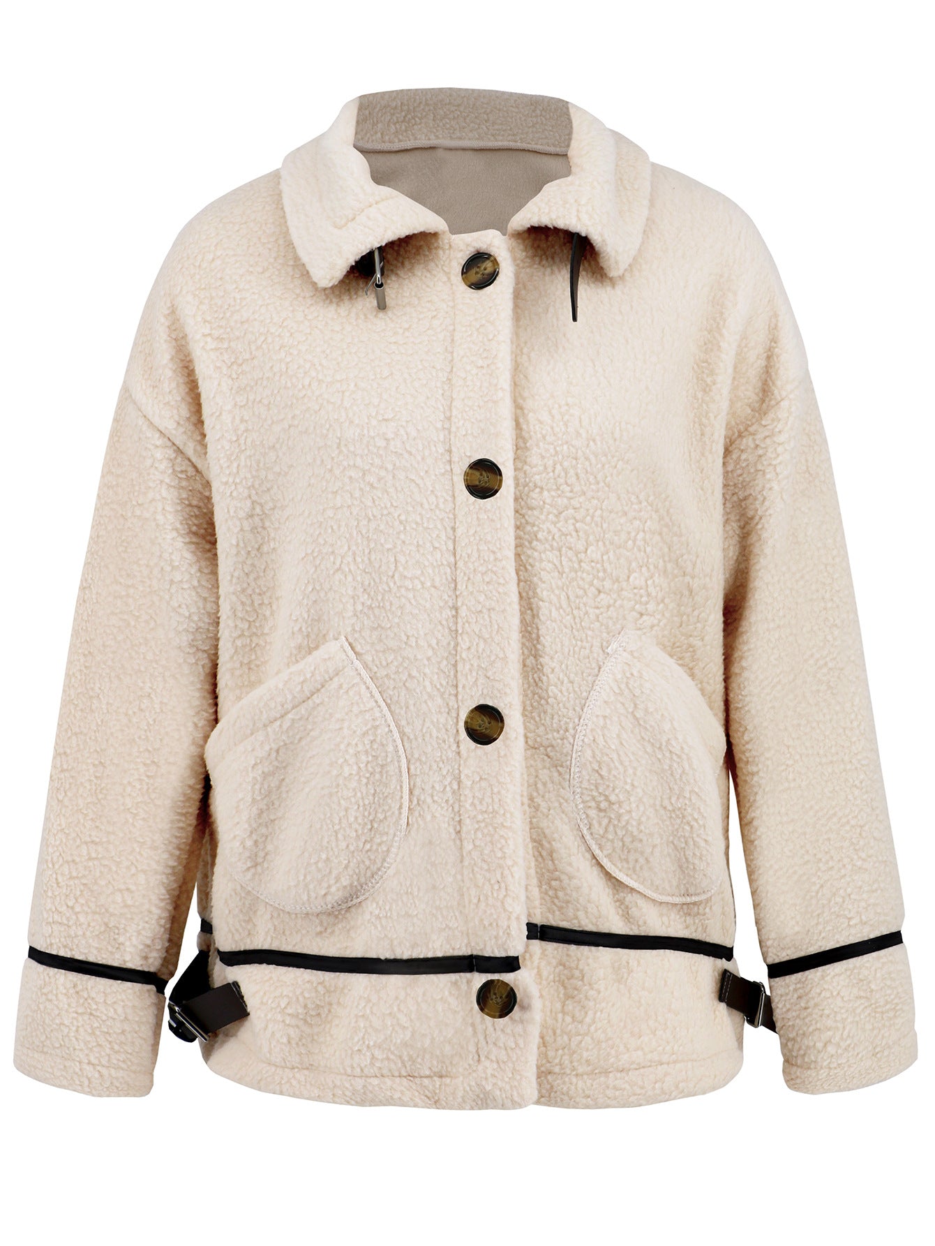 Women's Turndown Collar button lamb fleece jacket short coat 20