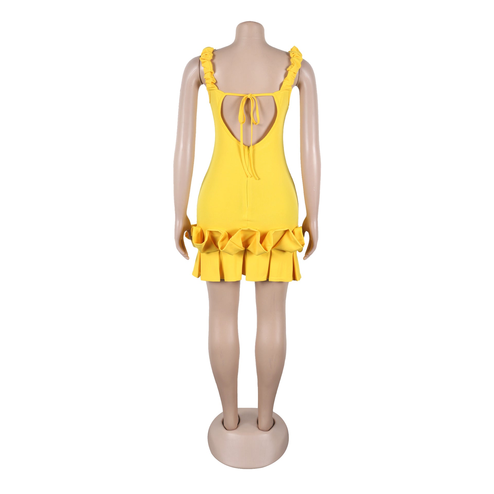 Women Pleated Lace Backless Bodycon Dress 7