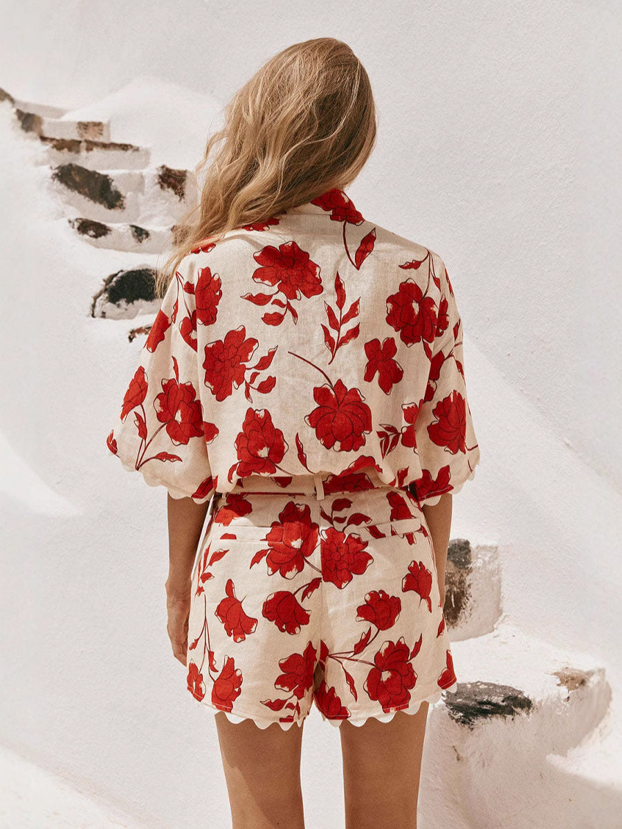 Women Printed Top and Short Two Piece Set 6